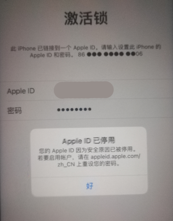 惠来苹果手机维修分享iPhone 12 出现提示“Apple ID 已停用”怎么办 